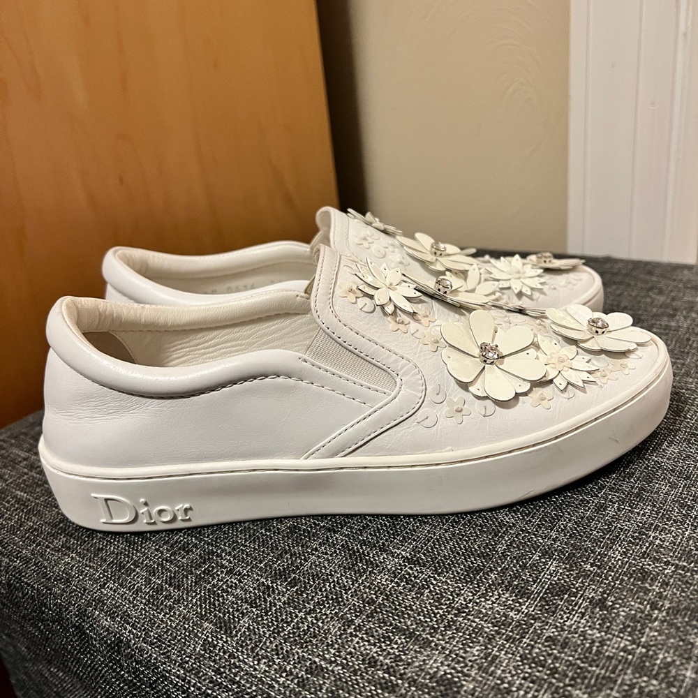 Dior White Floral Slip On Sneakers - Picture 3 of 7
